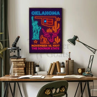 Oklahoma Statehood Neon Art Cultural Heritage Poster PosterGoat
