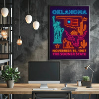 Oklahoma Statehood Neon Art Cultural Heritage Poster PosterGoat