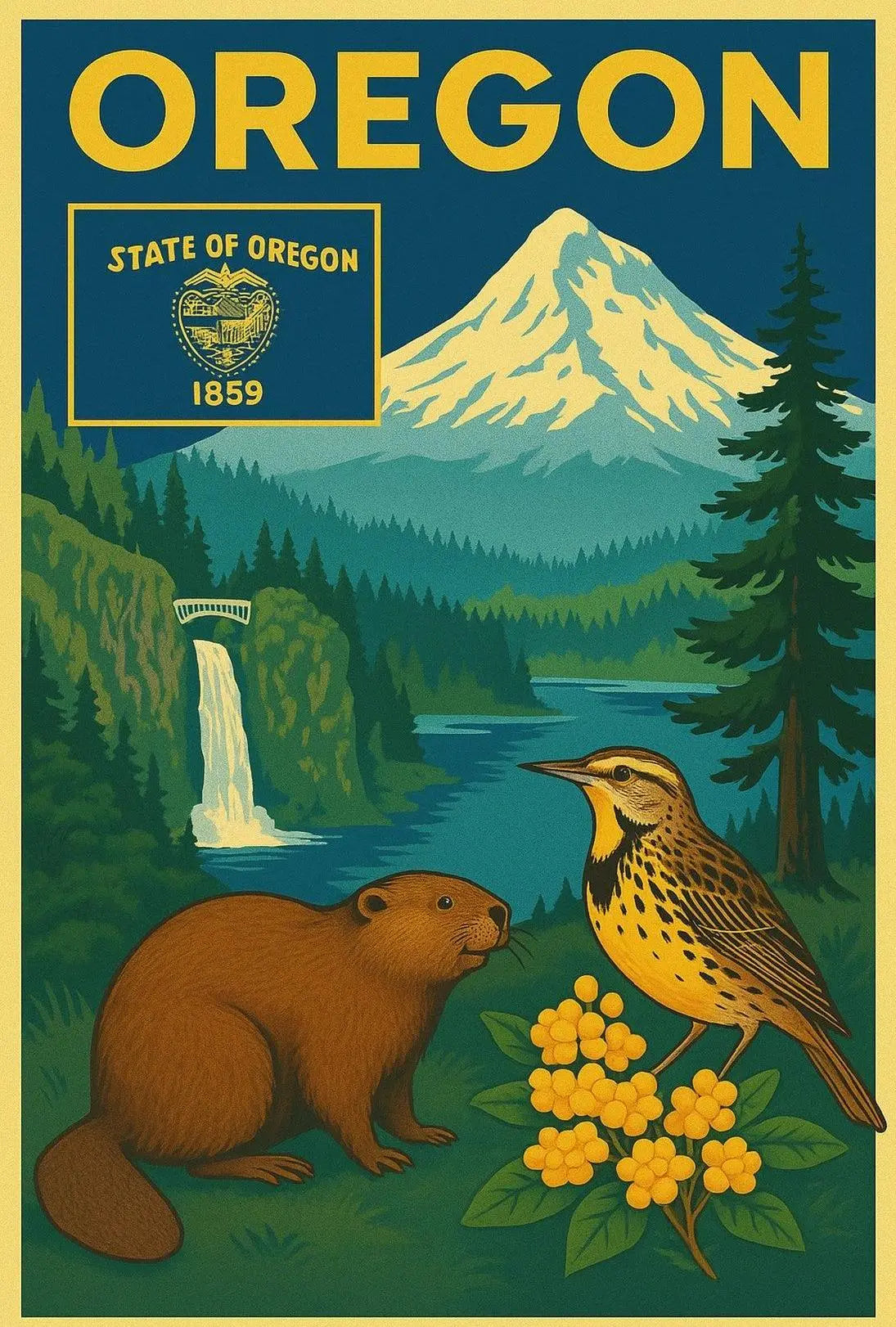 Oregon 1859 Vintage Art Print Cultural Heritage Poster PosterGoat