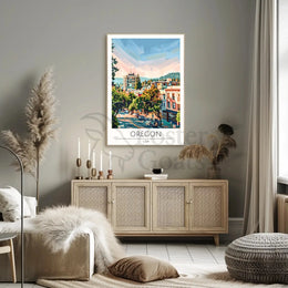 Oregon Cityscape Harmony: Urban Meets Nature Travel Poster PosterGoat