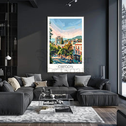 Oregon Cityscape Harmony: Urban Meets Nature Travel Poster PosterGoat