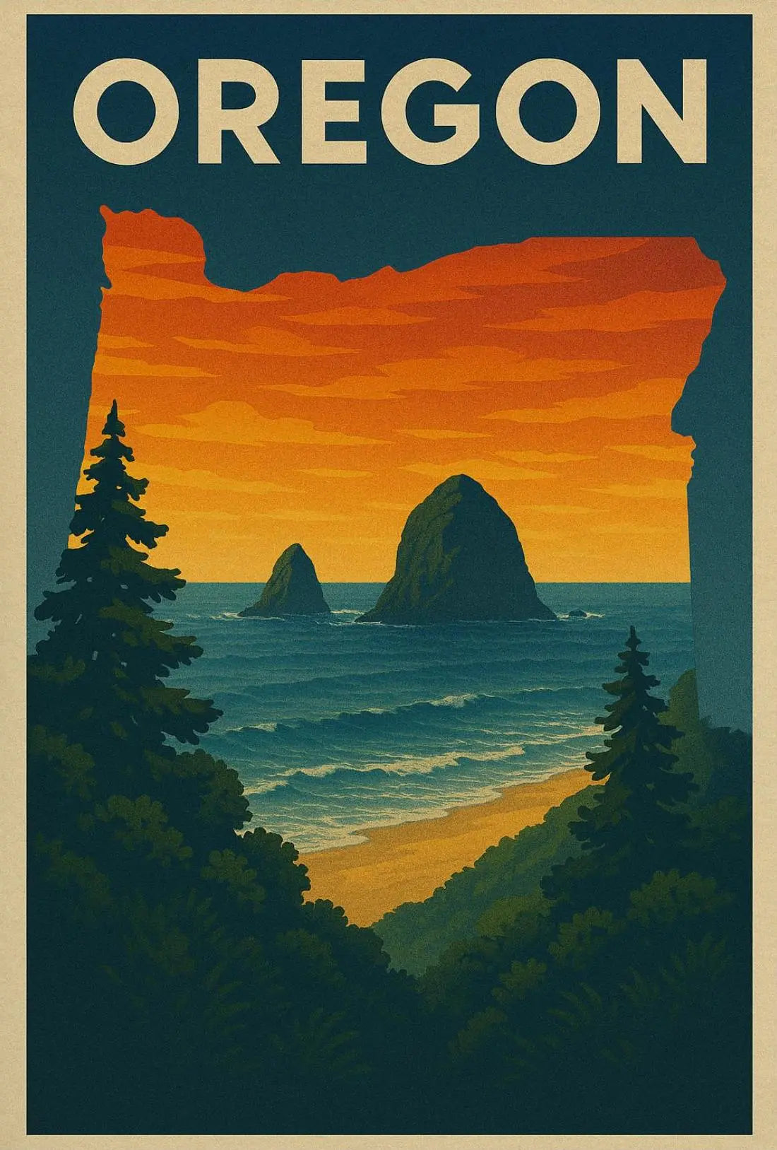 Oregon Coastal Scene Vintage Travel Poster PosterGoat