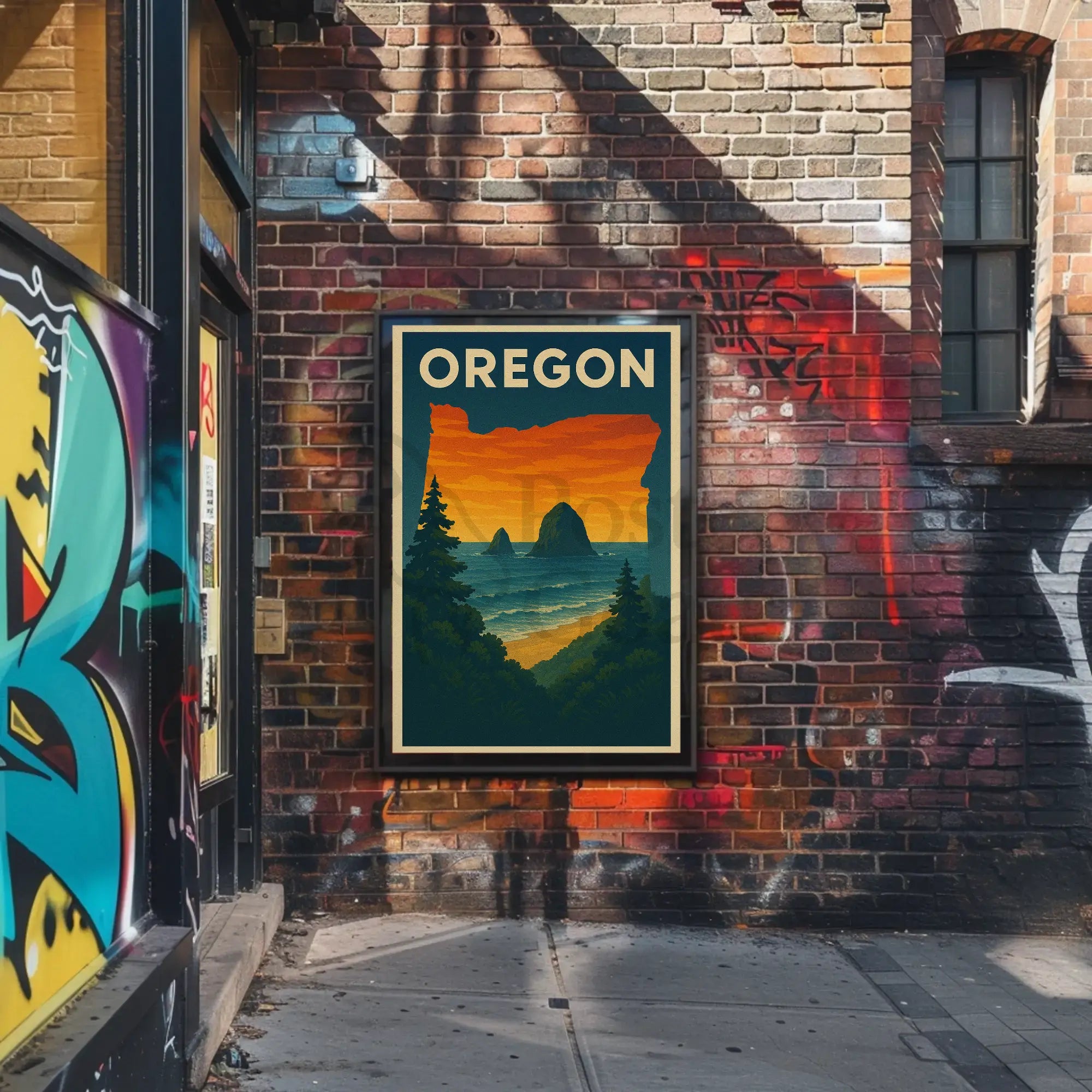 Oregon Coastal Scene Vintage Travel Poster PosterGoat
