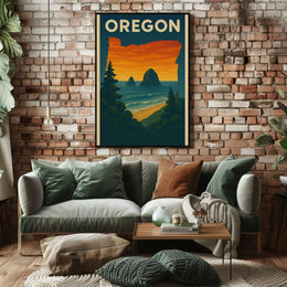 Oregon Coastal Scene Vintage Travel Poster PosterGoat