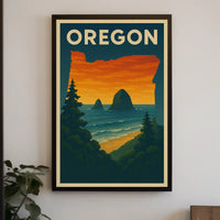 Oregon Coastal Scene Vintage Travel Poster PosterGoat