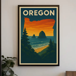 Oregon Coastal Scene Vintage Travel Poster PosterGoat