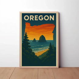 Oregon Coastal Scene Vintage Travel Poster PosterGoat
