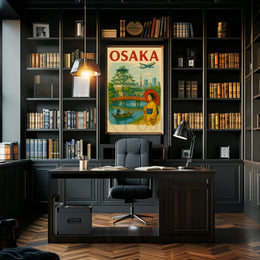 Osaka Castle Vintage Travel Poster by Urban Art House showcasing Japan's iconic Osaka Castle and cultural heritage.