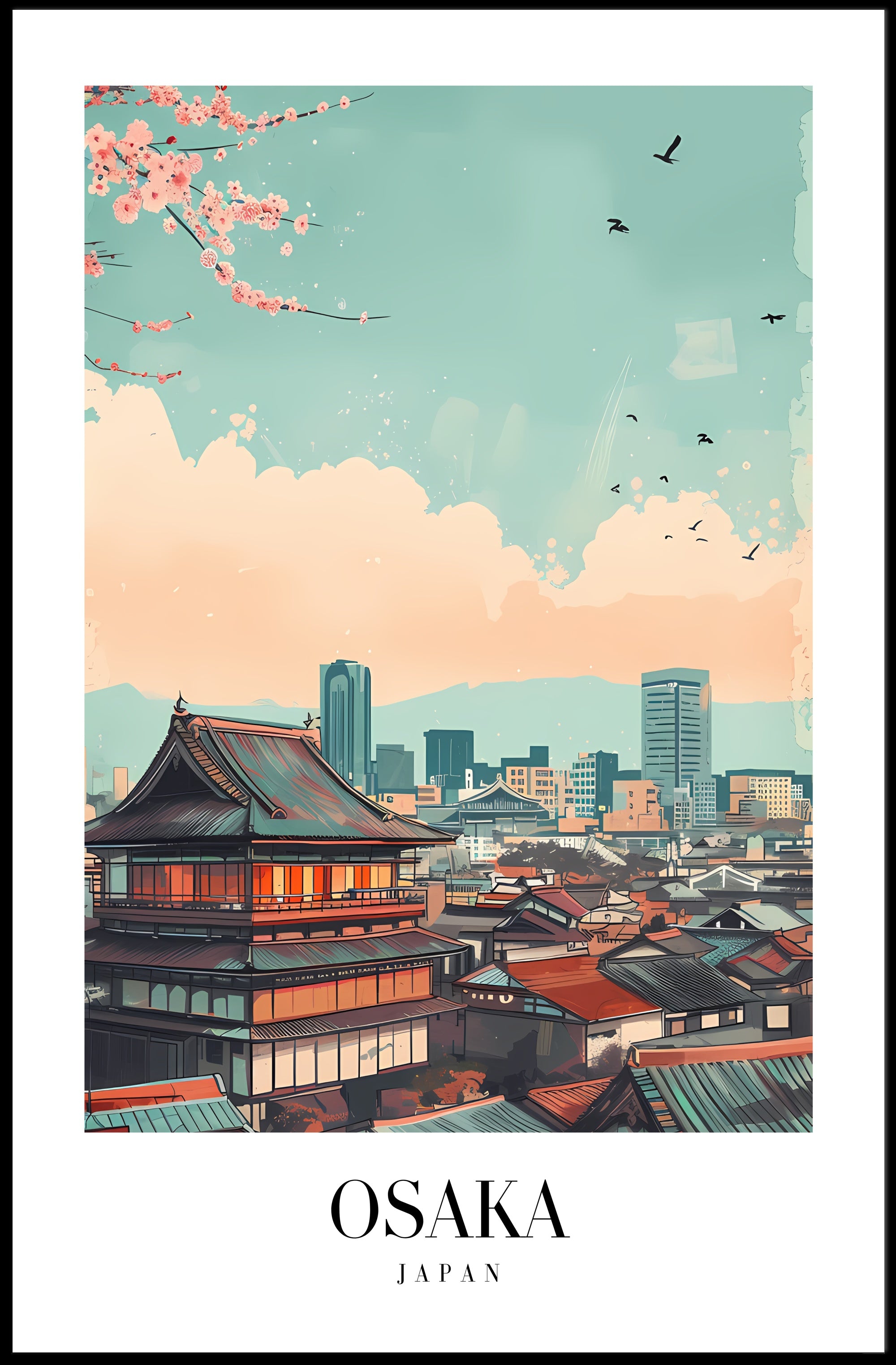 Osaka Skyline Modern-Vintage Urban or Cityscape Poster PosterGoat