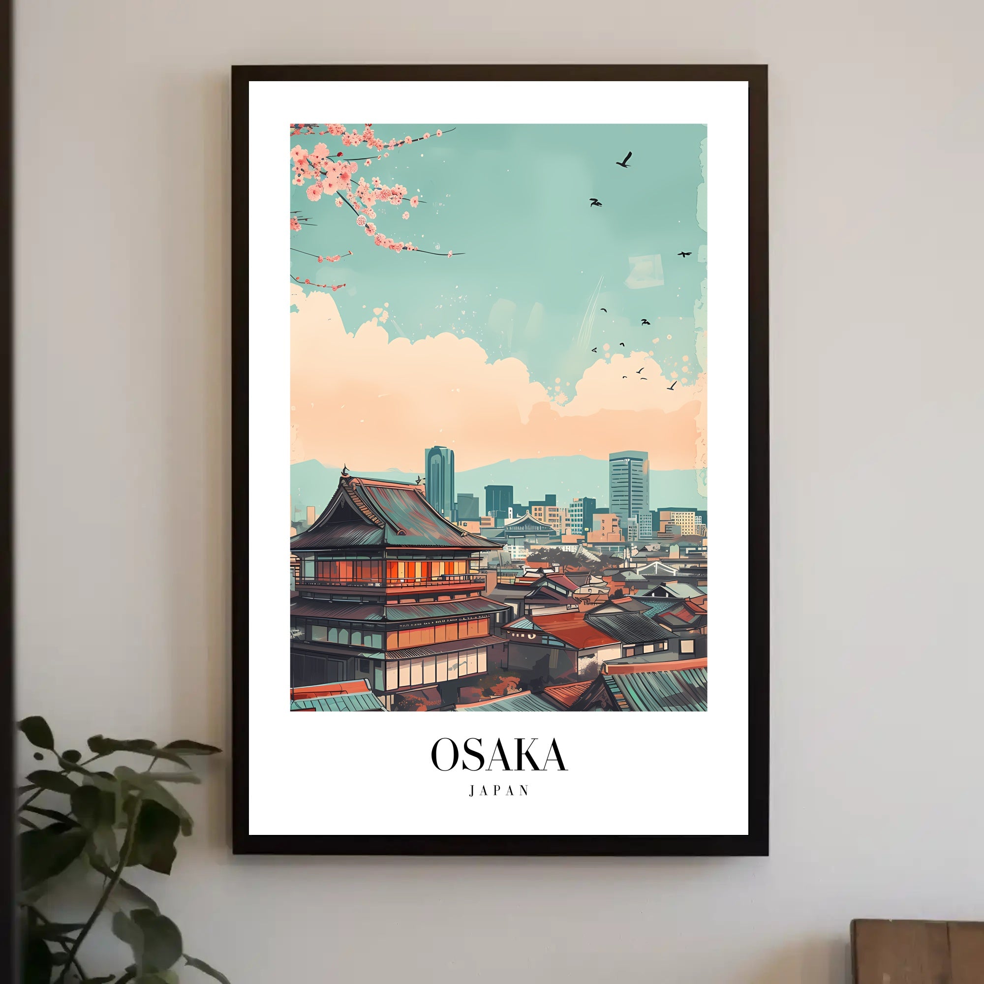 Osaka Skyline Modern-Vintage Urban or Cityscape Poster PosterGoat