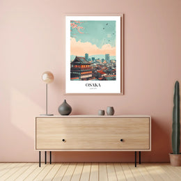 Osaka Skyline Modern-Vintage Urban or Cityscape Poster PosterGoat