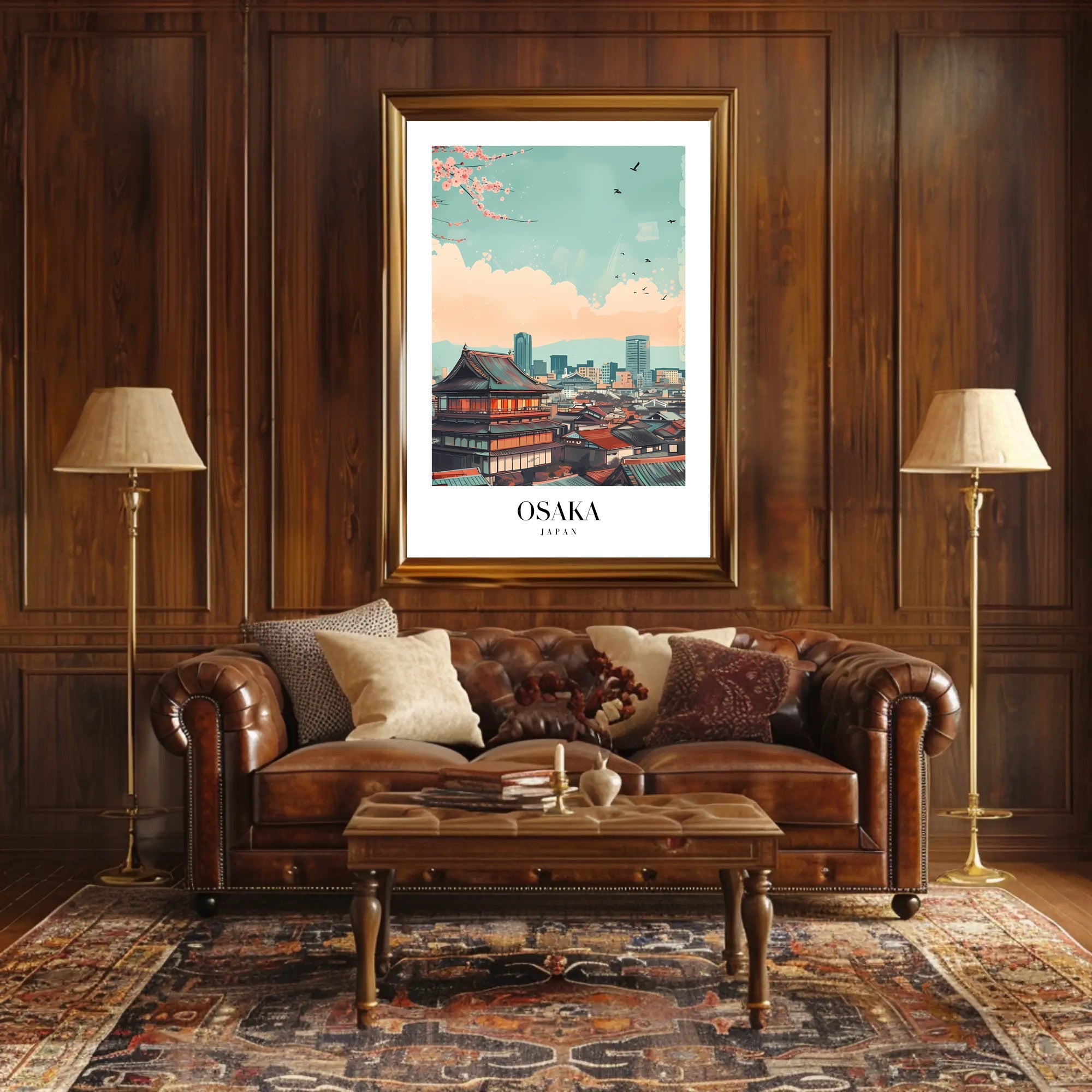 Osaka Skyline Modern-Vintage Urban or Cityscape Poster PosterGoat