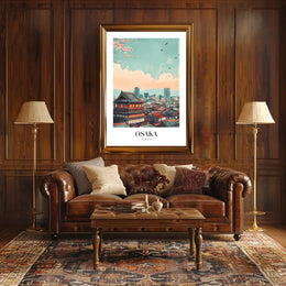 Osaka Skyline Modern-Vintage Urban or Cityscape Poster PosterGoat