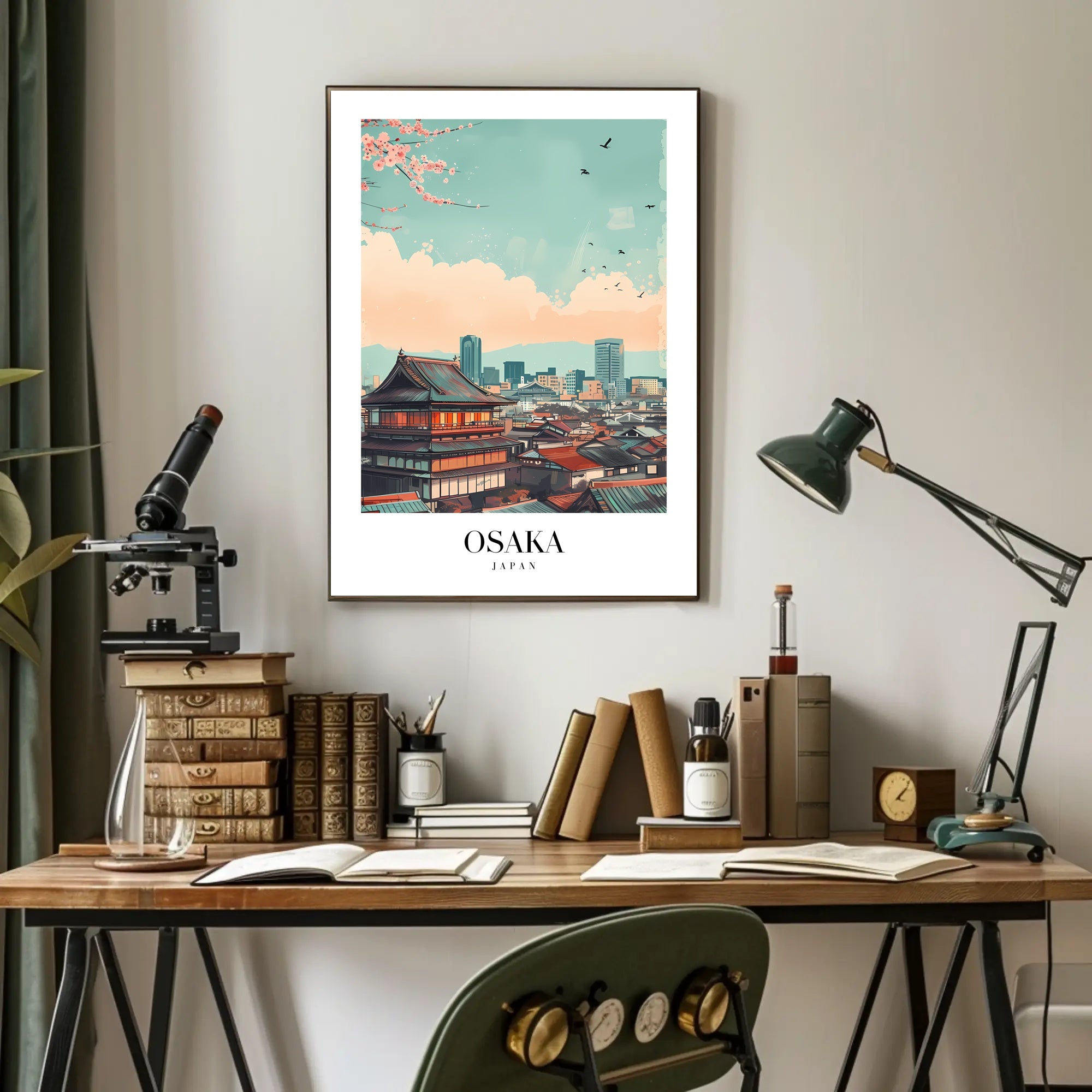 Osaka Skyline Modern-Vintage Urban or Cityscape Poster PosterGoat