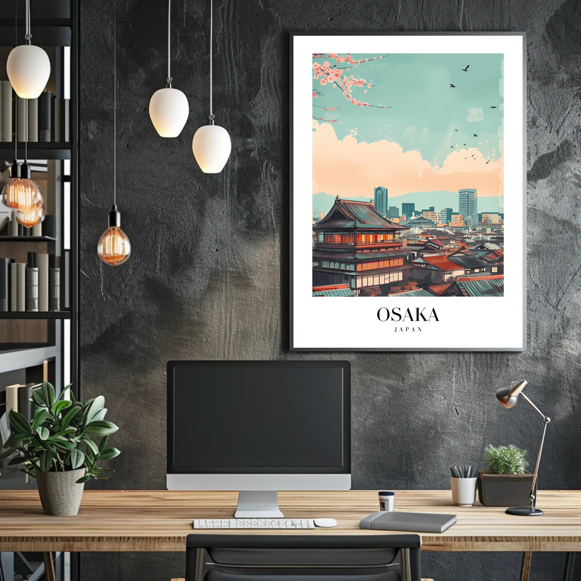 Osaka Skyline Modern-Vintage Urban or Cityscape Poster PosterGoat
