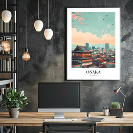 Osaka Skyline Modern-Vintage Urban or Cityscape Poster PosterGoat