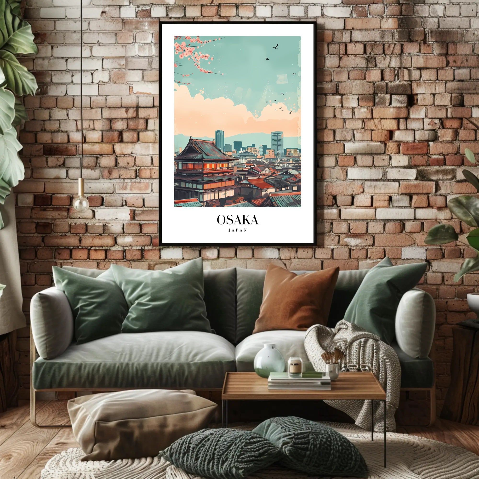 Osaka Skyline Modern-Vintage Urban or Cityscape Poster PosterGoat