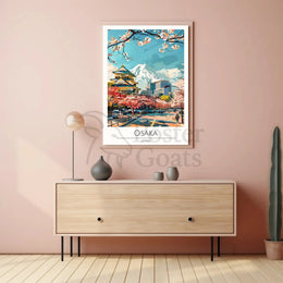 Osaka Skyline with Castle and Cherry Blossoms Travel Poster PosterGoat
