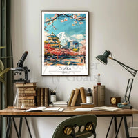 Osaka Skyline with Castle and Cherry Blossoms Travel Poster PosterGoat