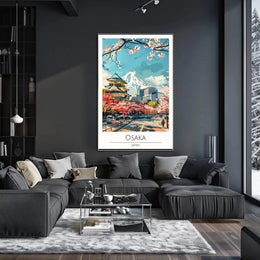 Osaka Skyline with Castle and Cherry Blossoms Travel Poster PosterGoat