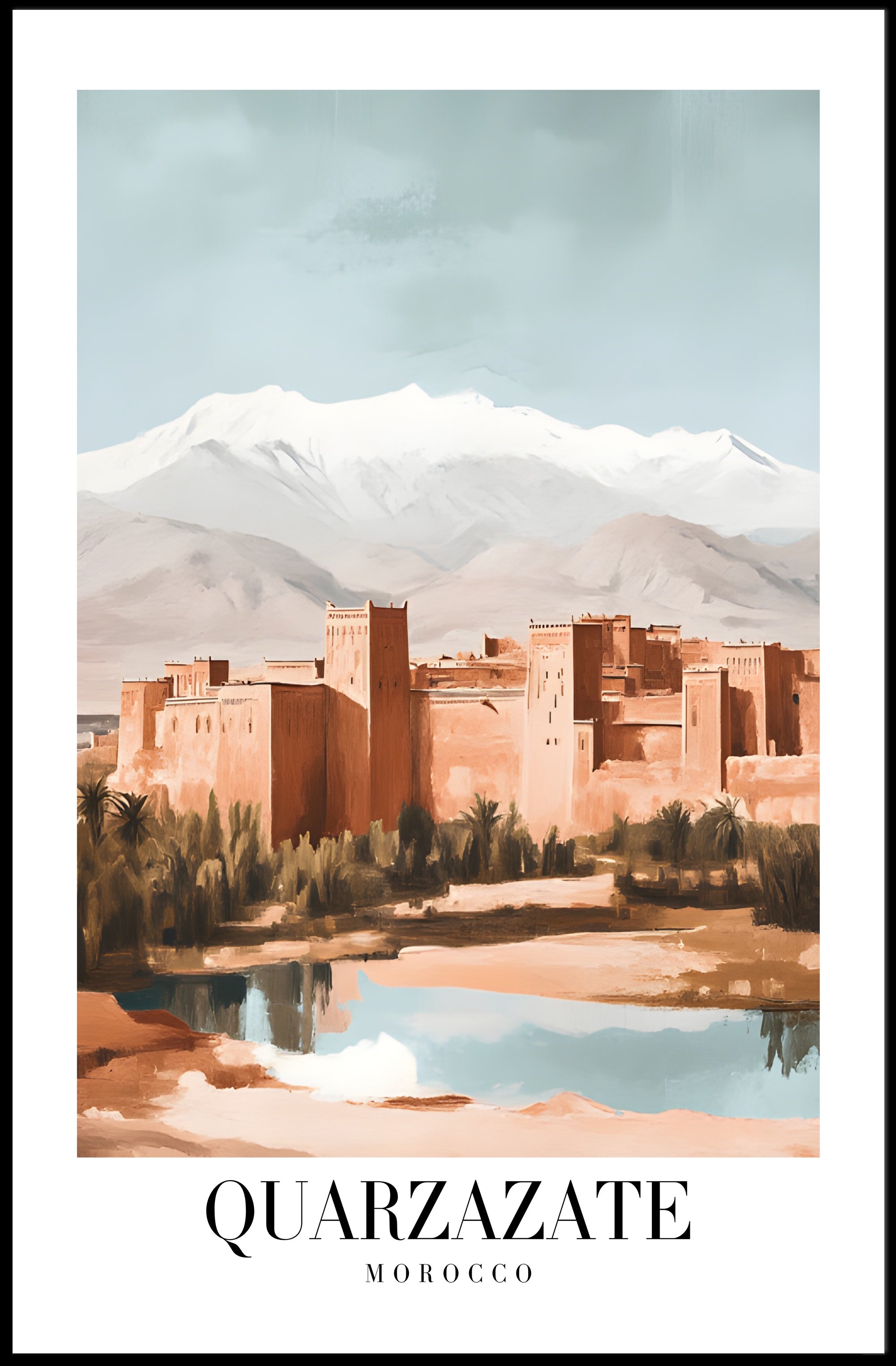 Ouarzazate Oasis Reflection Modern Cityscape Travel Poster PosterGoat