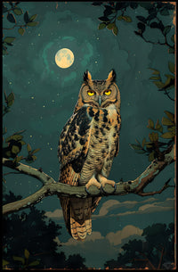 Owl in Moonlit Forest Animal Poster PosterGoat