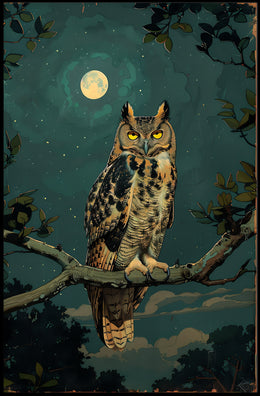 Owl in Moonlit Forest Animal Poster PosterGoat