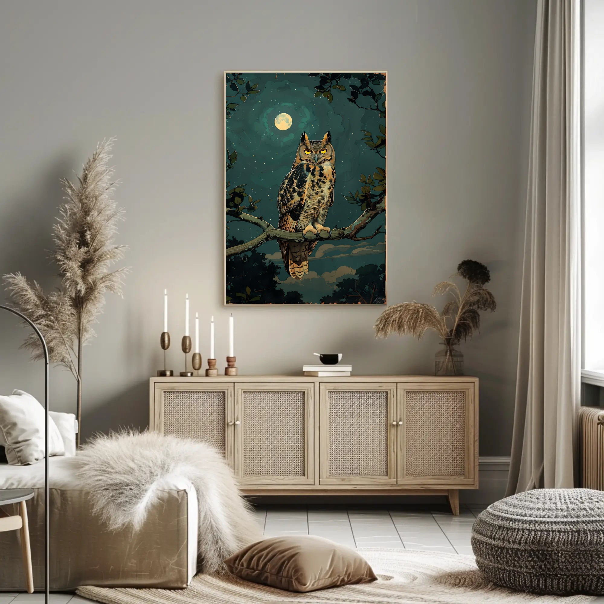 Owl in Moonlit Forest Animal Poster PosterGoat