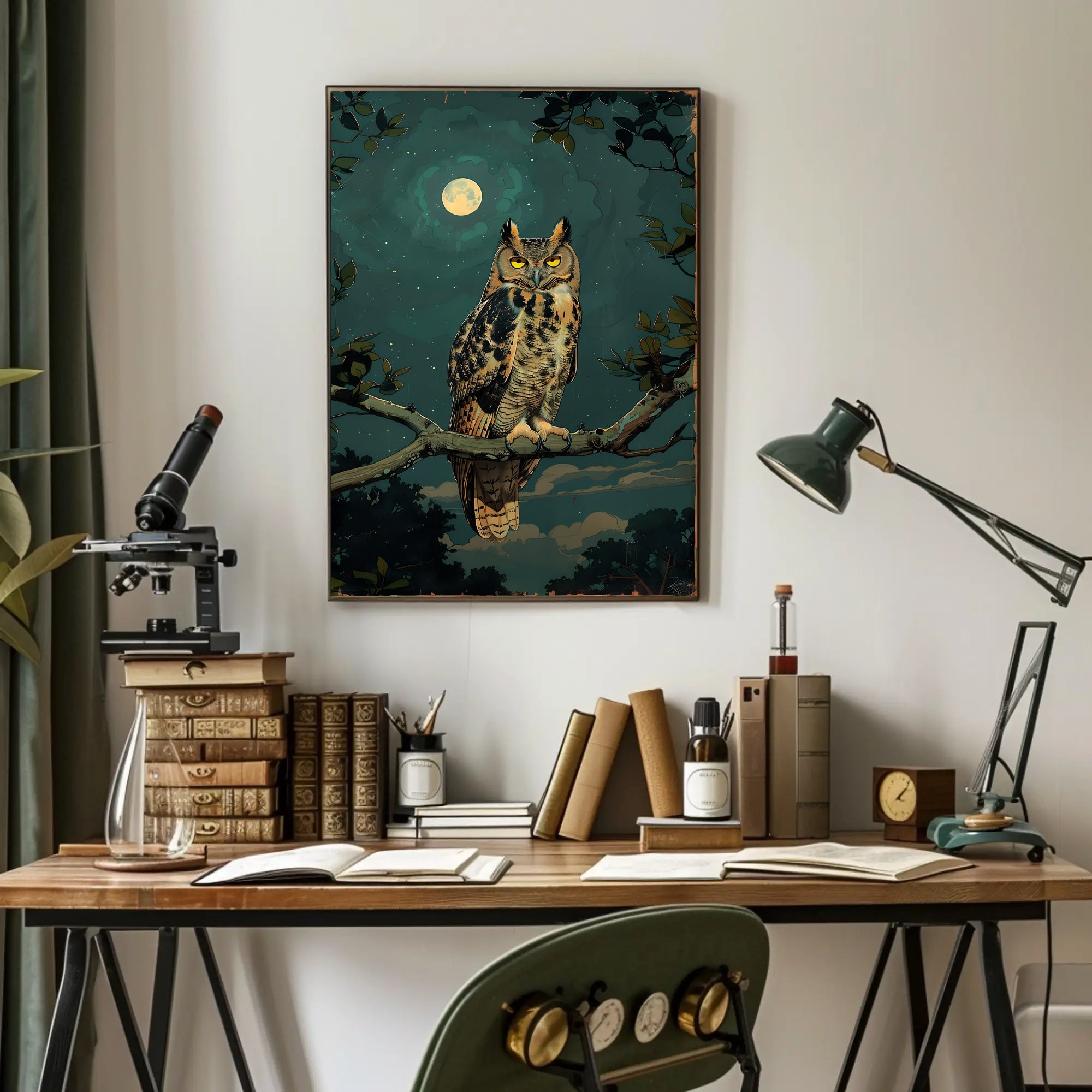 Owl in Moonlit Forest Animal Poster PosterGoat