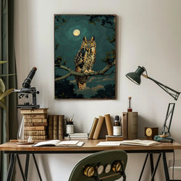 Owl in Moonlit Forest Animal Poster PosterGoat