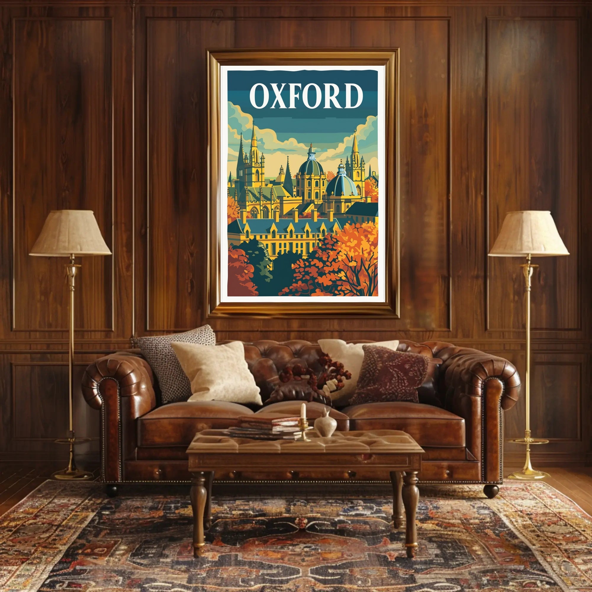 Oxford Autumn Vintage Cityscape Travel Poster PosterGoat
