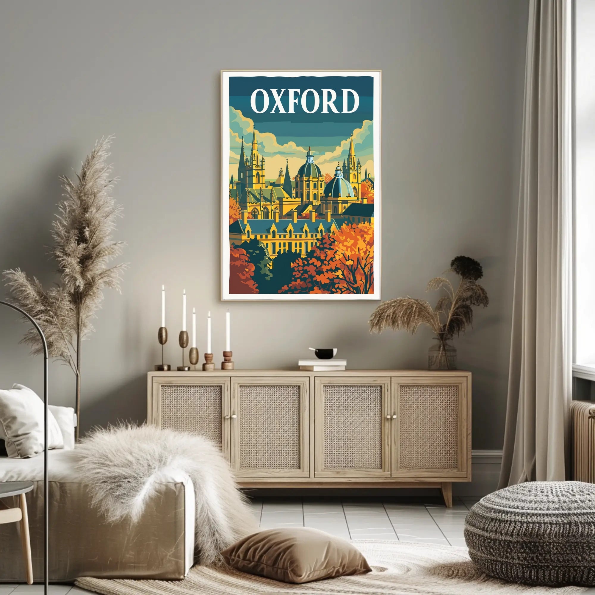 Oxford Autumn Vintage Cityscape Travel Poster PosterGoat