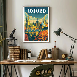 Oxford Autumn Vintage Cityscape Travel Poster PosterGoat