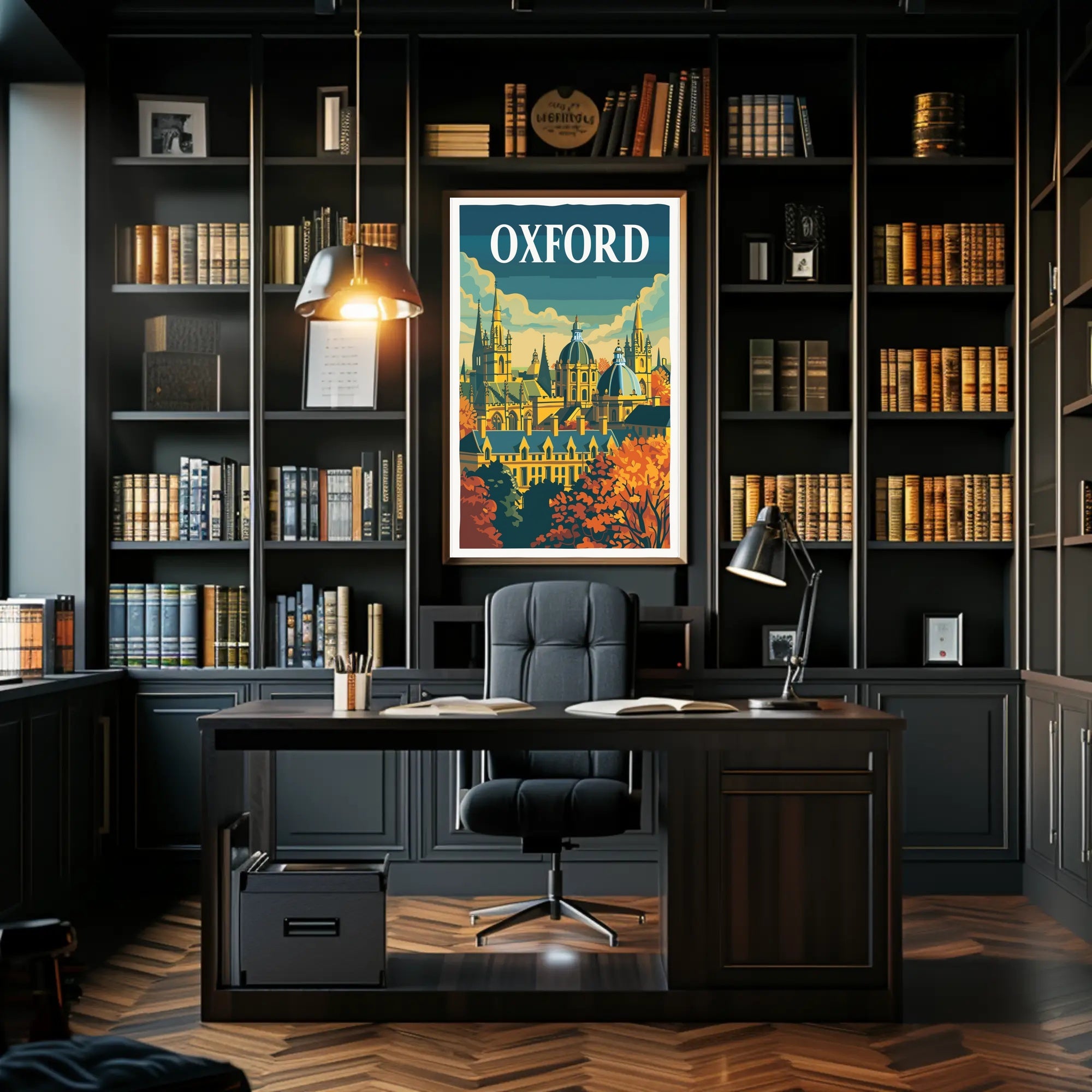 Oxford Autumn Vintage Cityscape Travel Poster PosterGoat