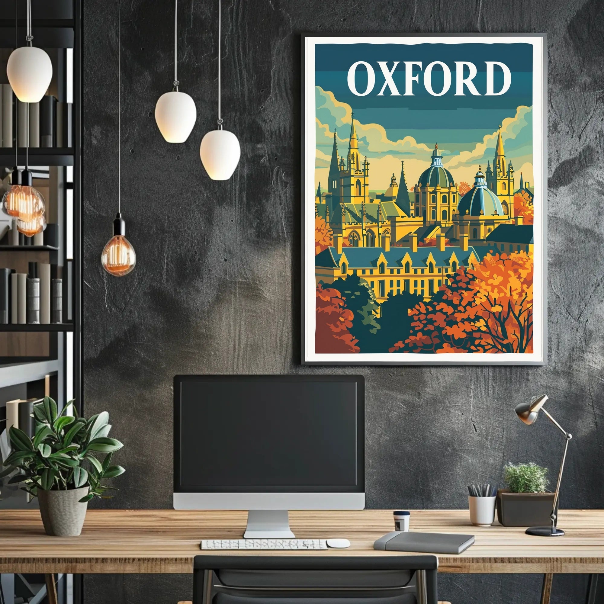Oxford Autumn Vintage Cityscape Travel Poster PosterGoat