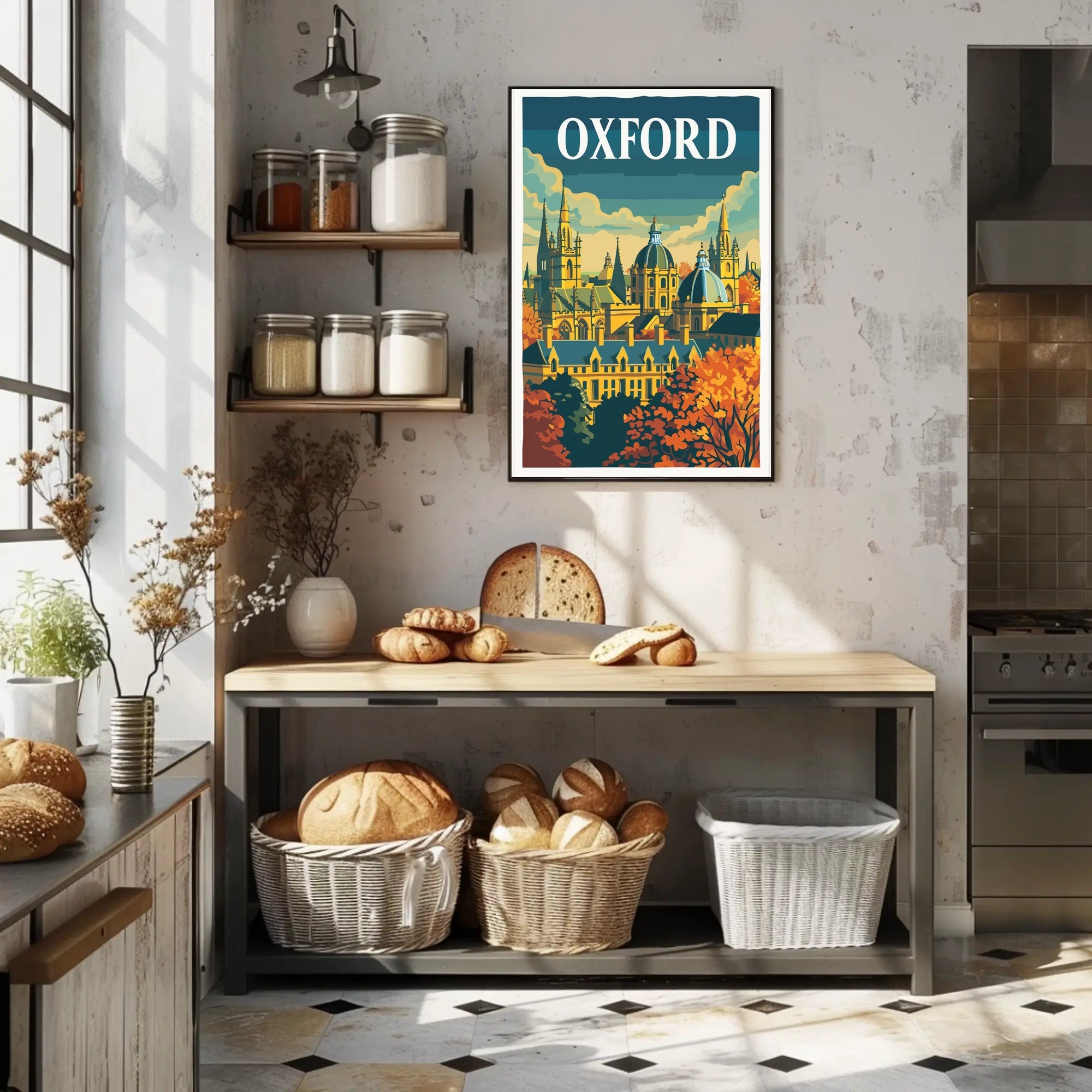 Oxford Autumn Vintage Cityscape Travel Poster PosterGoat