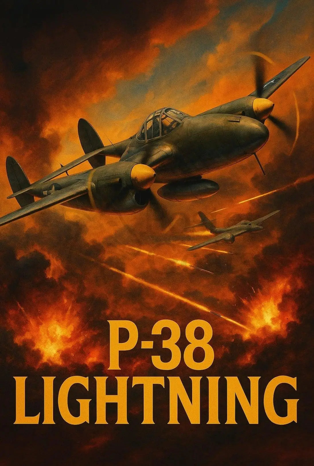 P-38 Lightning WWII Aerial Combat Scene Poster PosterGoat