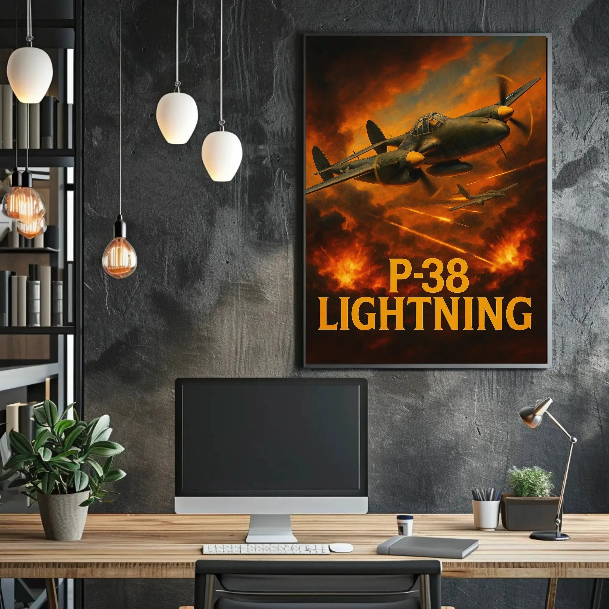 P-38 Lightning WWII Aerial Combat Scene Poster PosterGoat