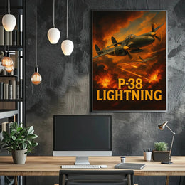 P-38 Lightning WWII Aerial Combat Scene Poster PosterGoat