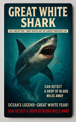 Great White Shark Ocean's Legend Trading Card PosterGoats