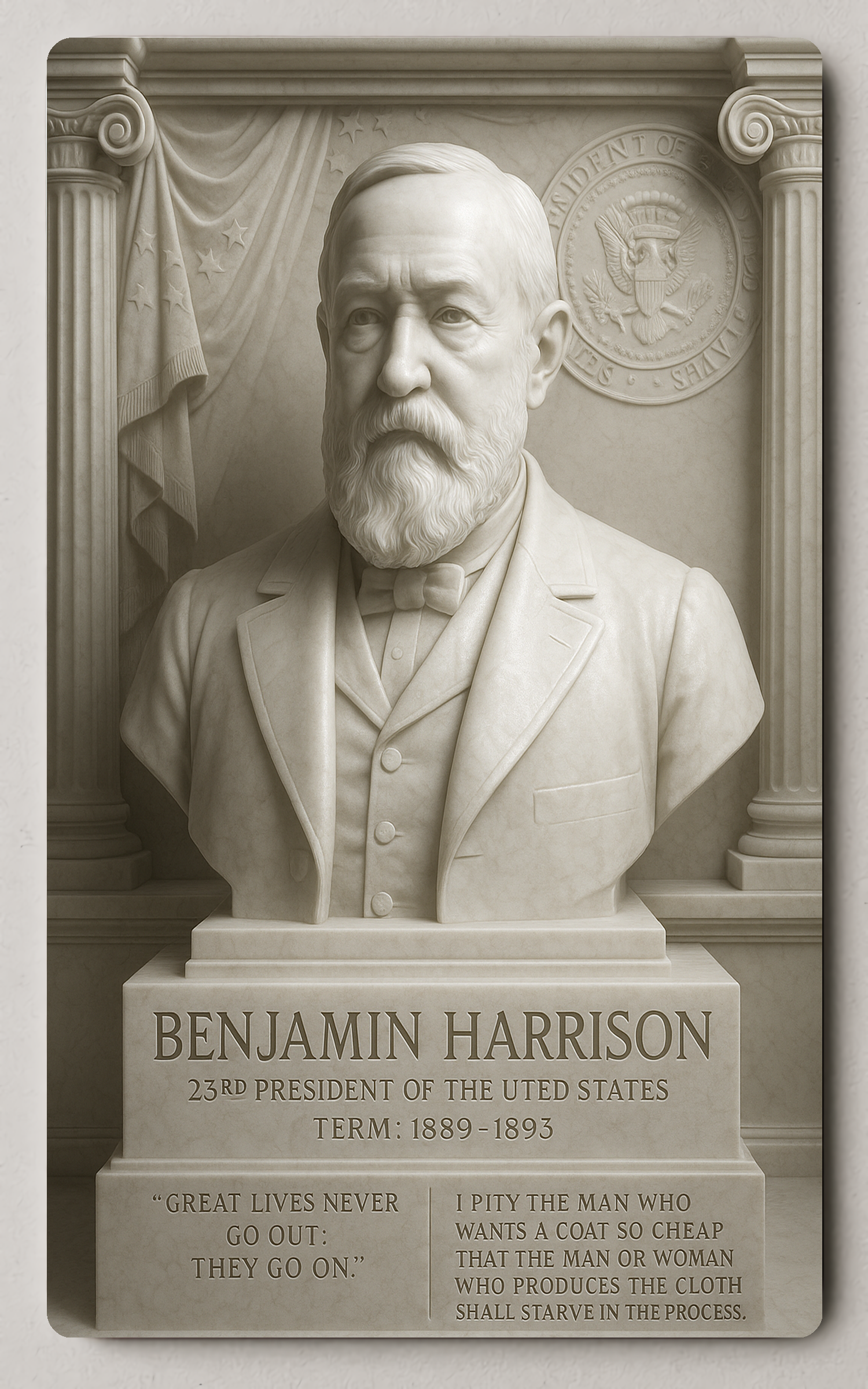 Benjamin Harrison Vintage Marble Presidential Trading Card PosterGoat
