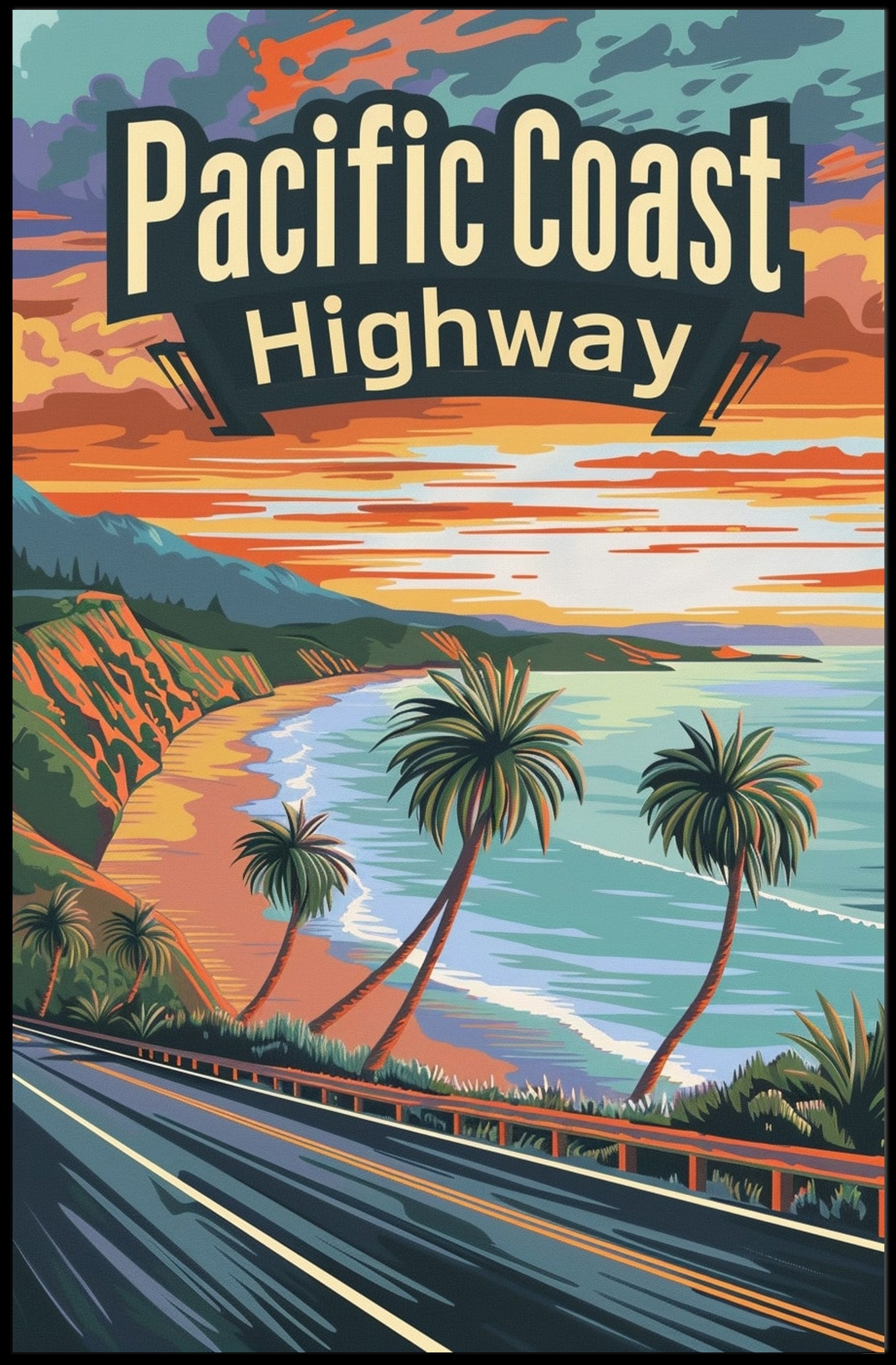 Pacific Coast Highway Vintage Travel Adventure Poster PosterGoat
