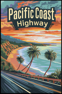 Pacific Coast Highway Vintage Travel Adventure Poster PosterGoat