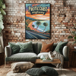 Pacific Coast Highway Vintage Travel Adventure Poster PosterGoat
