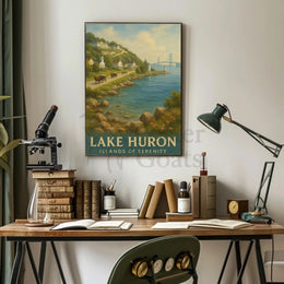 Painting of River with Bridge Poster Art Print PosterGoat