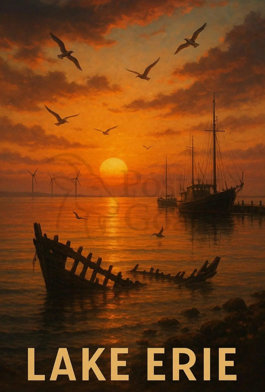 Painting of a Boat in the Water Travel Poster PosterGoat