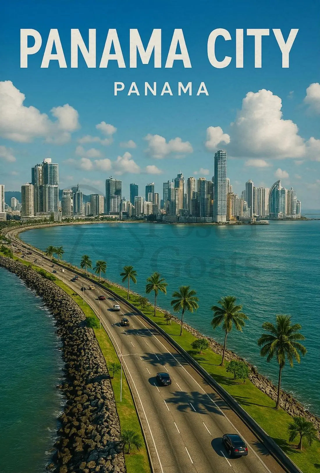 Panama City Coastal Skyline Travel Poster PosterGoat