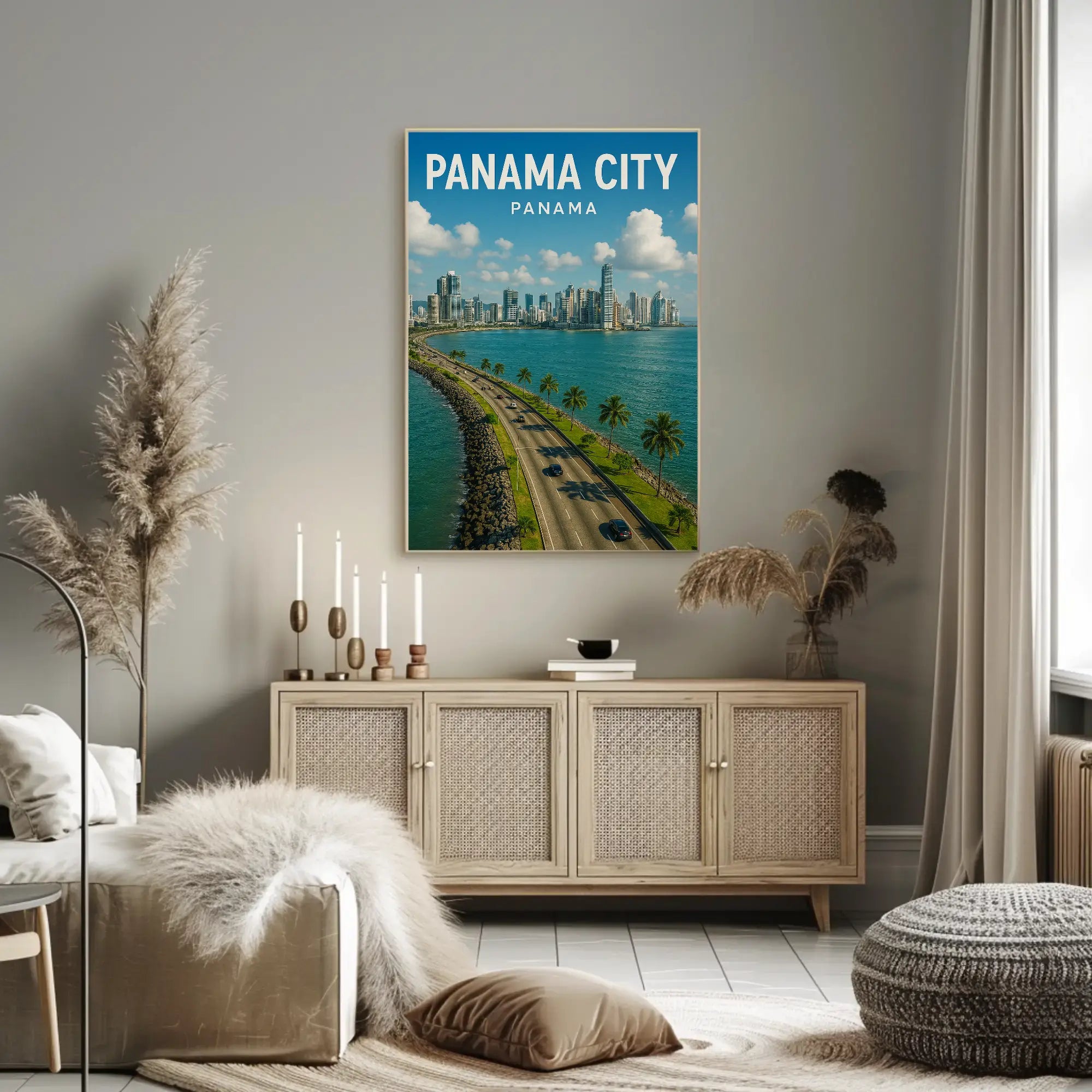 Panama City Coastal Skyline Travel Poster PosterGoat