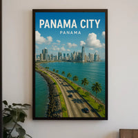 Panama City Coastal Skyline Travel Poster PosterGoat