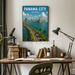 Panama City Coastal Skyline Travel Poster PosterGoat